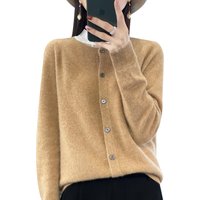 Fashion Women 100% Merino Wool Cardigans Cashmere Sweater Autumn Winter O-neck Long Sleeve Knitwear Female Basic Clothing Tops