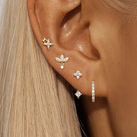 4PCS Zircon Star Moon Flower Small Hoop Earrings Ear Stud Set For Women Stainless Steel Pendant Piercing Earrings Jewelry Aretes