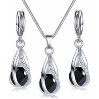 3pcs Necklace Earring Set Ladies Light Luxury Wind Copper Alloy Pendant Black Crystal Stone Ear Clip Section Combination Jewelry