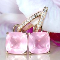 Elegant Square Princess Cut Pink Synthetic Zirconia Dangle Earring Women's Fashion Sparking Wedding Pendant Jewelry Accessories