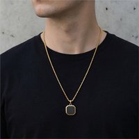 Punk Style Black Square Pendant Necklace For Men Women Hip Hop Stainless Steel Gold Color Neck Chain Rock Jewelry Cool Fashion