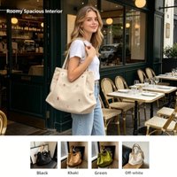 Fresh Style Embroidered Letter Canvas Shoulder Bag, Large Capacity Fashion Women Tote Purse for School Daily Commute