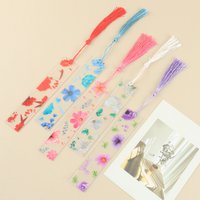 Acrylic transparent bookmark with tassel, multicolor floral pattern reading aid, page marker bookmark for books, school supplies