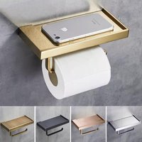 Gold Toilet Paper Holder Wall Mounted Brass Antique Tissue Paper Holder Chrome Paper Roll Holder With Phone Storage Shelf