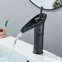 ORB Black Waterfall Bathroom Faucet Brass Basin Faucet Hot and Cold Faucet Single Handle Golden Vessel Sink Water Tap