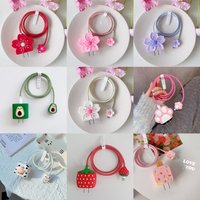 4pcs/set New Flower Charging Data Cable Protector for iPhone 18/20w Charger Protective Cover Winder Accessories for Iphone 14 15