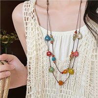 Retro Multi-Layered Ceramic Love Beads Chain Necklace For Women Simple Long Stacked Sweater Chain Jewelry Fashion Accessories