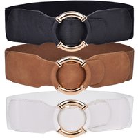 Elastischer Gürtel für Damen, Korsett-Taillengürtel, trendiger goldener Kreisschnallen-Taillengürtel, hochwertiger, dehnbarer, breiter schwarzer Gürtel DT072