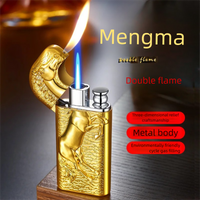 Men's gift wholesale metal three-dimensional relief horse straight conversion open flame inflatable lighter