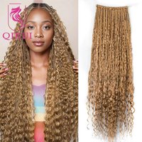 Color #27 Crochet Boho Box Braids With Human Hair Curls Pre Looped Box Braiding With Curly Human Hair Full Ends Hair Extensions