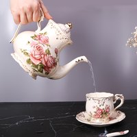 Rose Ceramic Teapot / Cup Saucer - Gold Trim Coffee Pot - Elegant Afternoon Tea Gift