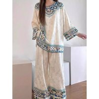 Court Style Women's Sleepwear Ice Silk Long Sleeve Home Clothes Spring Autumn New Retro High End Chinese Summer Home Suit