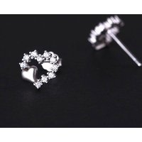 Huitan Minialist Heart Shaped Hollow Design Women Stud Earrings Inlaid Shiny CZ Aesthetic Wedding Engagement Accessories Jewelry