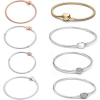 925 Sterling Silver Charm Bracelet Set Heart Clasp Snake Chain DIY Beads Fashion Fine Jewelry For Women Gift Collection