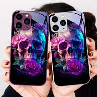 Cartoon Rose And Skull Purple For Iphone 15 14 13 12 Mini 11 Pro Max X XS XR 7 8 Plus 2020 22 SE Tempered Glass Phone Case