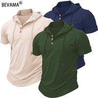 Men T Shirts Summer Slim Fitness Hooded Short-Sleeved Bodybuilding Quick Dry Tshirt Male Gym Clothes Breathable Sports Tops