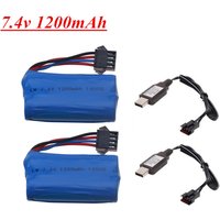 14500 7.4V 1200mah Li-ion Battery SM4P Plug and USB Charger For remote control helicopter boat car model water bullet guns parts