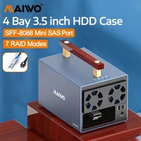 MAIWO 4-Schacht-Mini-SAS auf 3,5-Zoll-SATA-Festplattengehäuse mit SFF-8088-Anschluss, Typ-C-Festplattenschrank, unterstützt 7 RAID-Modi