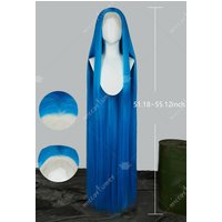 Miccostumes Women's Game Cosplay Wig 140cm Full Front Lace Hand Tied Wig Blue Long Straight Wig
