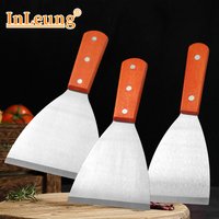 Stainless Steel Oblique Spatula Steak Burger Pancake Pizza Scraper Shovel Wooden Handle Barbecue Utensils Kitchen Cooking Tools
