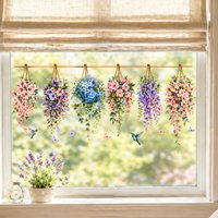 Flower Vine Hummingbird Window Stickers Reusable Static Stickers Suitable For Home Decoration in Windows Doors and Shower Rooms