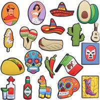 1PCS Shoe Charms Mexico Woman Hat Avocado Corn Racket Taco Cactus Guitar Skull Chili Flag Wine Horse Buckle Clog Ornaments