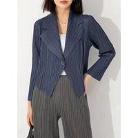 Miyake Pleated Coat Women's Early Autumn New Style 2023 Fashionable Versatile Suit Collar One Button Temperament Short Suit Top