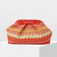 2026 Summer New Design Orange and Red Gradient Zigzag Pattern Knitted Clutch Bag Ethnic Style Bohemian Pleated Cloud Clasp Bag