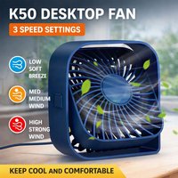K50 Mini USB Desk Fan 3 Speed Adjustable Silent Cooling Portable Office Desktop Fan USB Powered 4 Colors Home Dorm Tabletop