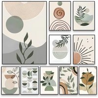 Leaves Sun Moon Geometric Abstract Bohemian Fancy Poster Stickers Art Wall Murals Decor Game Room Decor Gifts Kawaii HD Painting