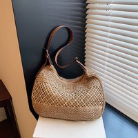 Summer Straw Weaving Shoulder Bag Large Capacity Crochet Beach Handbag Women Handmade Woven Hollow Out Casual Knitting Bag