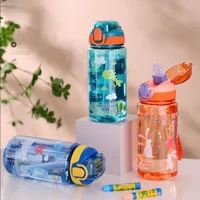 Summer Water Bottle with Straw 600ml/20oz Children's Water Cup Silicone Spout Tritan Material Leak-proof Plastic Water Bottle