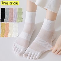 3 Pairs Women's Summer Toe Separator Socks - Pure Cotton, Antibacterial Anti-Odor, Breathable Mesh Design for Fungal Protection