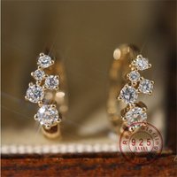 S925 Sterling Silver 18K Gold Plated Simple CZ Huggie Hoop Earrings, Women's Sparkling Drop Jewelry Gift