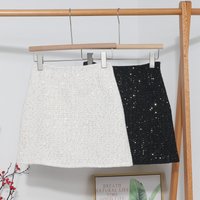 Sequined Tweed Women's New Style High Waisted Slim Fit A-Line Wrap Hip Short Skirt With Anti Exposure Design Chic Skirt 8997