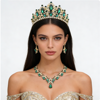 Vintage Baroque Rhinestone Crown Jewelry Set Luxury Crystal Tiara Necklace Earrings for Women Wedding Prom Pageant Birthday Part