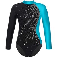 Kids Girls Ballet Dance Gymnastics Leotards Bodysuit Shiny Rhinestone Long Sleeve Figure Skating Acrobatics Jumpsuit Dancewear