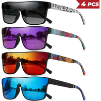 AliExpress VEGUEROS 4PCS Classic Square Fashion Sports Sunglasses - Patterned Temples, Unisex for Cycling, Hiking, Travel - Perfect Gift