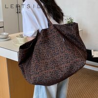 Women's Large Capacity Leopard Print Canvas Tote Bag Retro Casual Daily Street Shopper Shoulder Bags 2026 New Trend Handbags