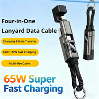 65W 4-in-1 Digital Display Fast Charging Keychain Cable, Multi-Function Short Charging Cord for iPhone 17, Samsung, Xiaomi