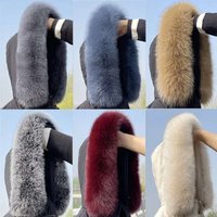 Winter Fox Fur Collar Women Real Fur Shawls Scarf Warm Genuine Leather Grass Down Jacket Cotton-padded Jacket Hood Trims Decor