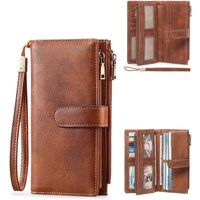 Rfid Anti-Theft Vintage Large-Capacity Pu Leather 70% off Long Wallet Clutch Bag Solid Color Women's and Men's Wallet Card Holder Credit Card Holder with Wrist Strap