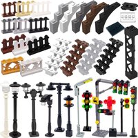 MOC City Scene Building Block Accessories Tree Trunk Fence Stair Railing Street Lamp Traffic Light Parts Base Plate DIY Toy A037