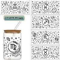 12 Zodiac Sign UV DTF Cup Wrap Transfer Stickers for 16oz Glass Water Bottle Waterproof Iron on Transfer Decals