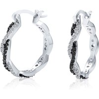 Black Awn Classic Silver Color Round Black Trendy Spinel Engagement Hoop Earrings for Women Jewelry Bijoux I302