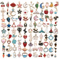 30/60/100pcs Random Mix Enamel Floating Charms For Jewelry Making Supplies DIY Locket Components Flowers Heart Charm Accessories