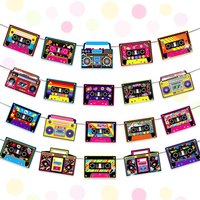 4PCS Cassette Tape Banners Retro 80s Cassette Player Party Decorations Radio Boom Box Cutout Banners Retro 70‘s 80's 90's Music