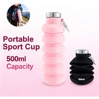 2Pcs Collapsible Silicone Water Bottle with Clasps 500ml Portable Sport Bottle Leakproof Outdoor Travel Hike Sport Water Cup