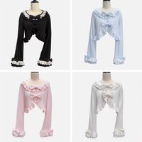 Spring Autumn Lolita Cropped Cover-Up, Ruffled Puff Sleeve Cardigan with Tie Details, Kawaii Japanese Style Short Bolero Jacket