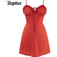 Dophee Fashion Lady Red Polka-dot Dress Sexy Spice Girl Suspender Floral Dress Summer 2025 New Women Sleeveless A-line Dresses